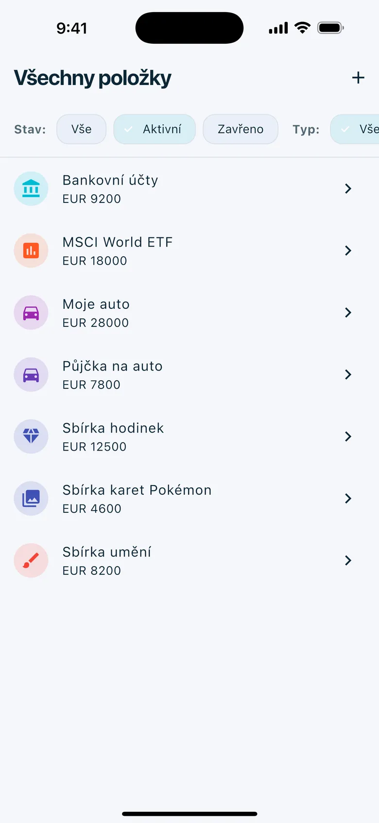 Kompletní osobní rozvaha — Wealth Watcher