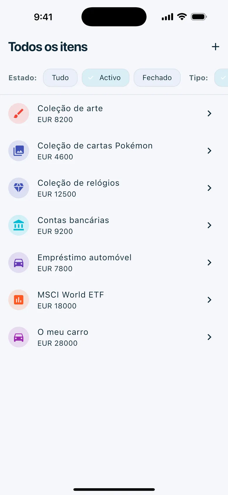Balanço completo — Wealth Watcher